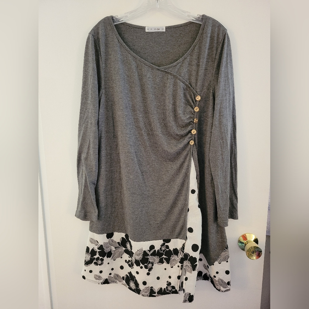 Size 18 XL 🩶 Asymmetrical Layered Flower Short Casual Dress Slit Gray Grey